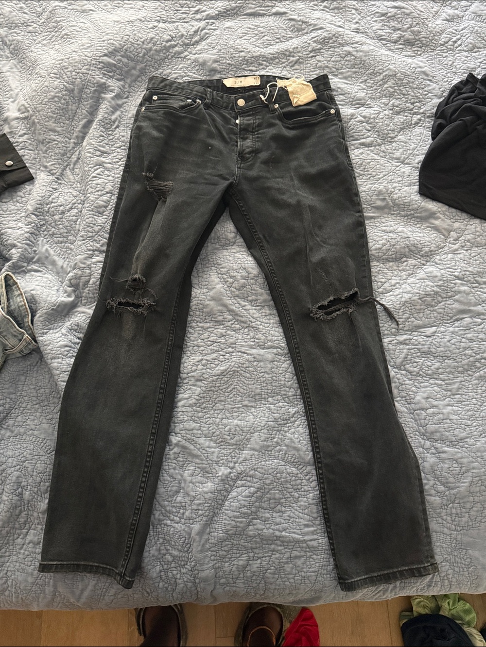 Topman Black Slim Straight Distressed Jeans